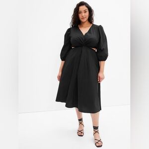 GAP Puff Sleeve Cutout Midi Dress in True Black Sz XXL NWT